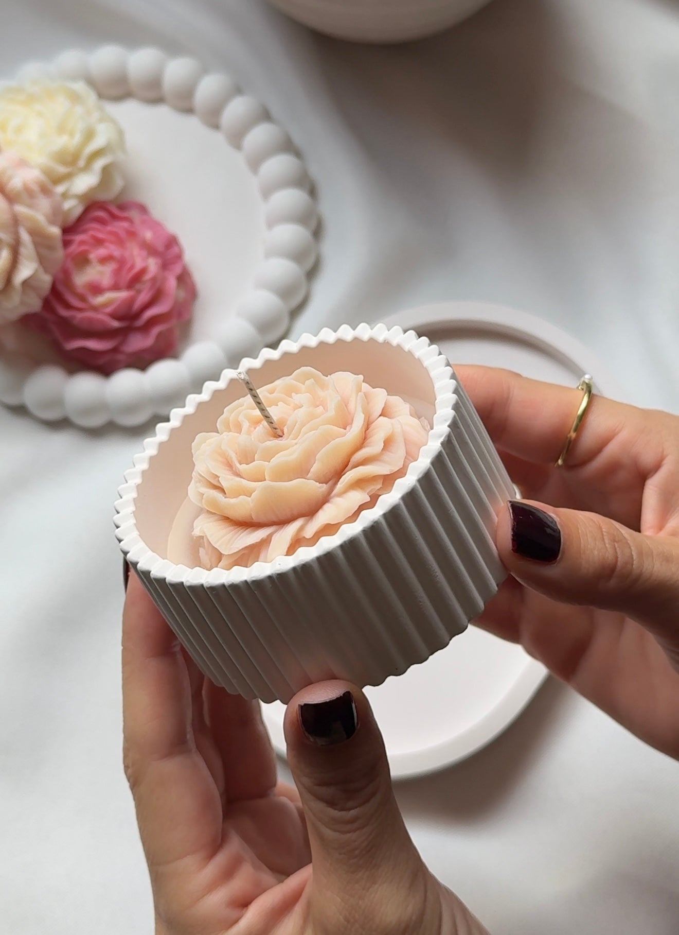 Peony Musk Blossom Candle & Beaded Tray Set
