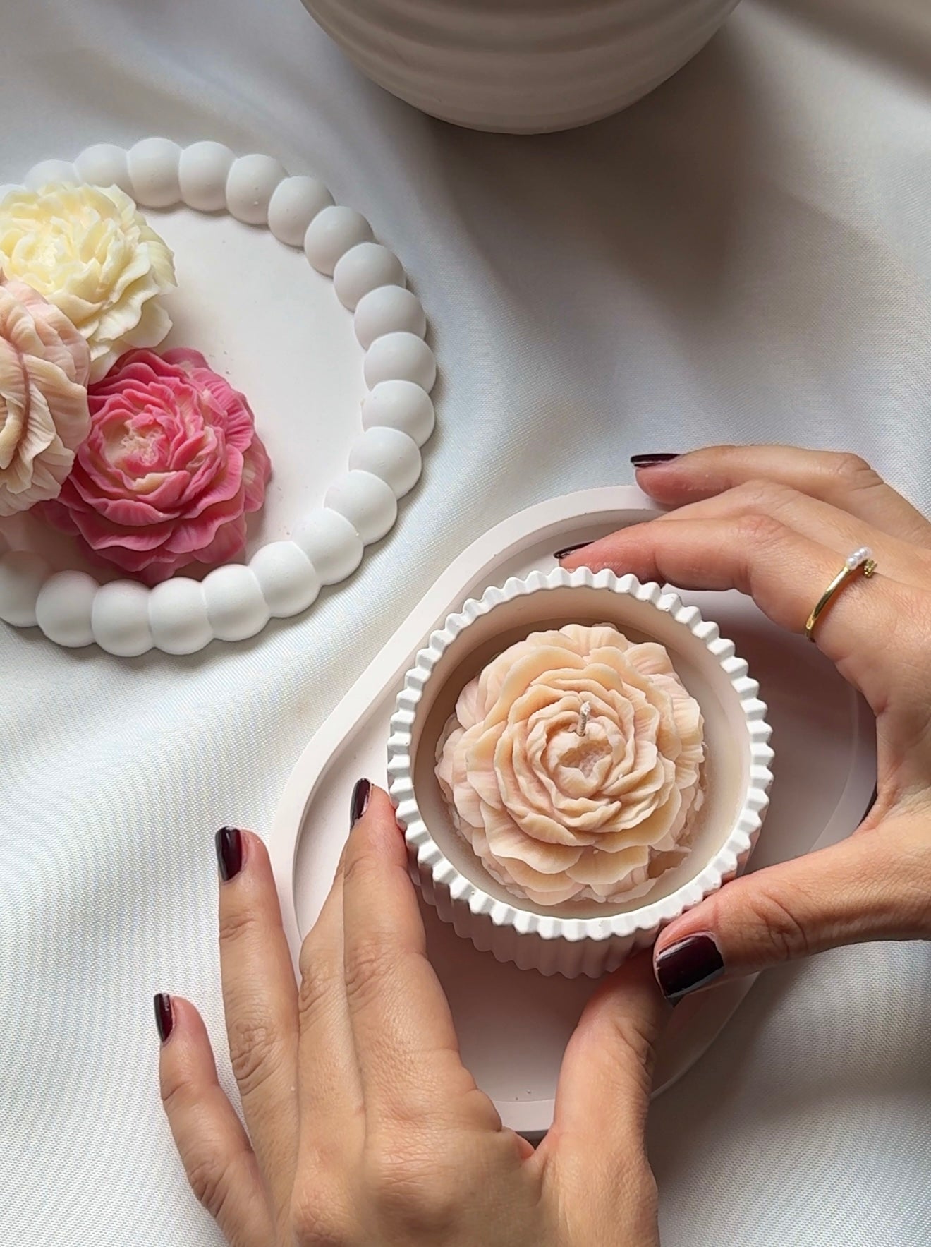 Peony Musk Blossom Candle & Beaded Tray Set