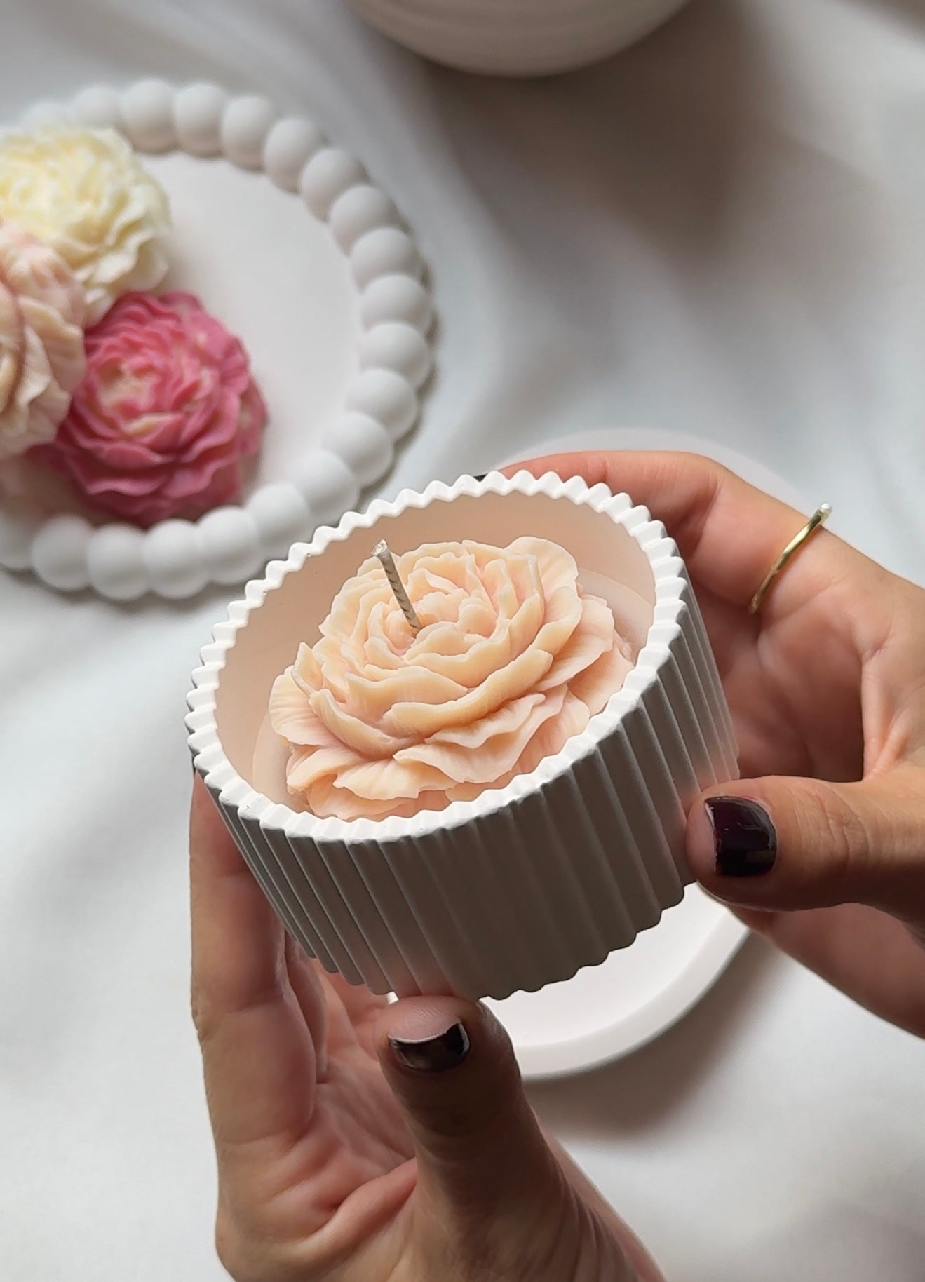 Peony Musk Blossom Candle & Beaded Tray Set